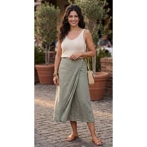 Reistor 100% Hemp Wrap Midi Skirt Sage Green Boho Women's Size 2XL Eco-Friendly